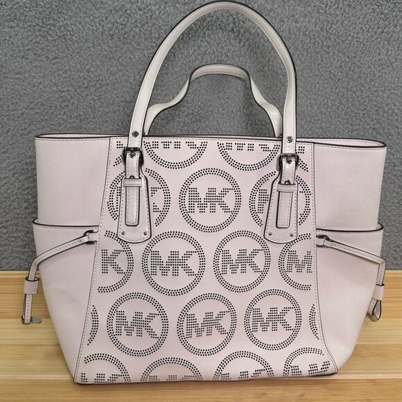 Michael Kors Voyager Tote Bag Optic White Leather NWT MK Logo Shoulder Handbag - Picture 14 of 15